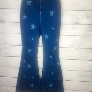 Star Patterned Blue Flared Jeans